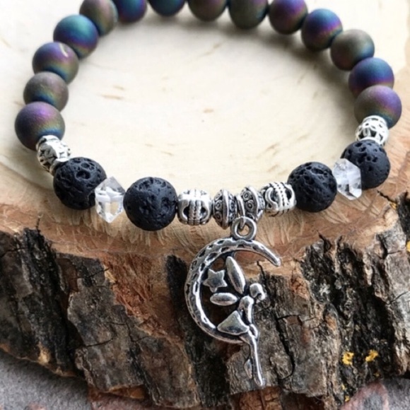 🧚‍♀️Fairy bead bracelet . herkimer diamonds ,druzy quartz & lava rock gemstones - Picture 9 of 10